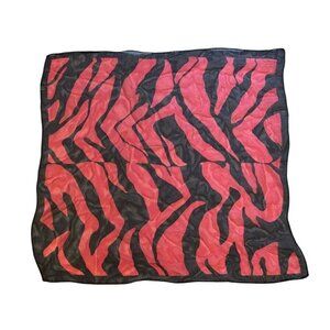 100% Silk Small Square (20"x20") Scarf Red Black Zebra‎ Animal Print Lightweight